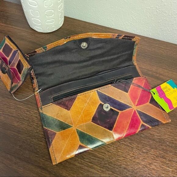 Mediterranean trading co geometric leather wallet and coin pouch two piece set - Picture 11 of 11